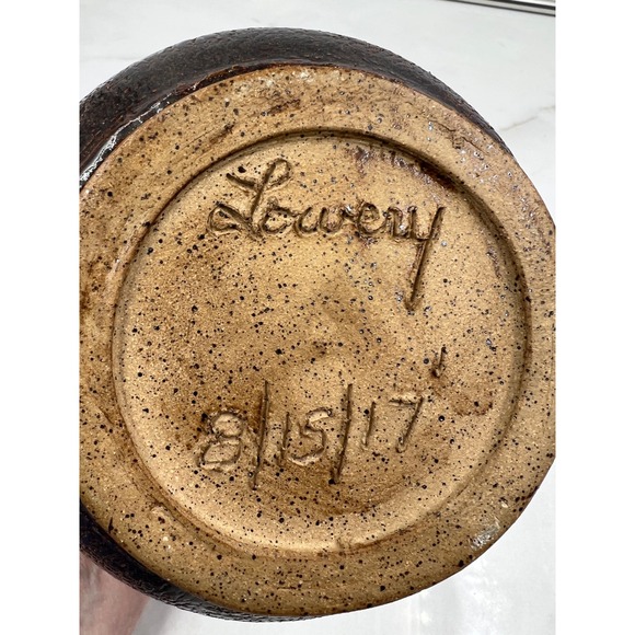 Ronnie Lowery Just Muddin Pottery Stoneware Vase Brown Glaze 2017 Signed Studio - Picture 7 of 12